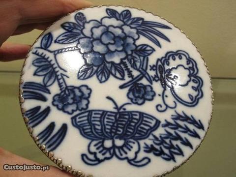 Caixa Porcelana China Metal c espelho a azul 10cm