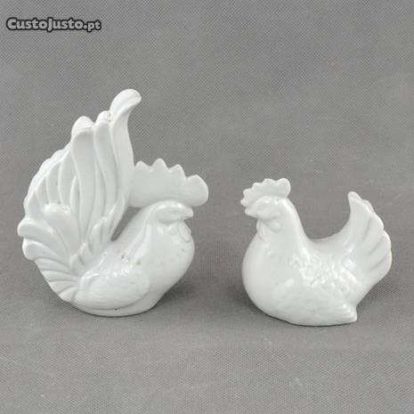 Figuras de Galo e Galinha em Porcelana - Vintage