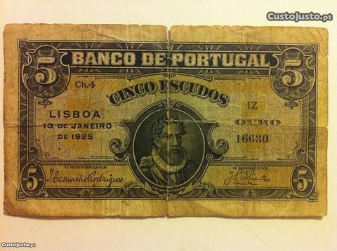 Nota Portugal 5 escudos 1925