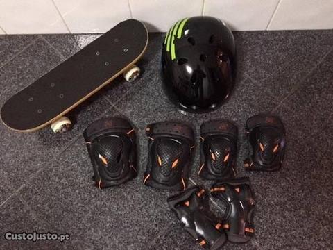 Mini skate + equipamento de proteção (4 aos 8 anos