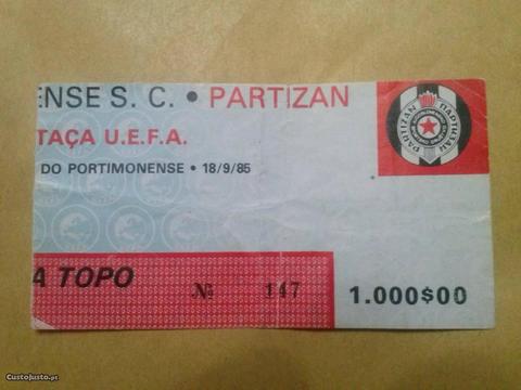 Bilhete Antigo Futebol Portimonense - Partizan 85