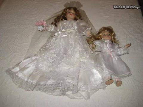 Bonecas porcelana noiva e dama honor(como NOVAS)