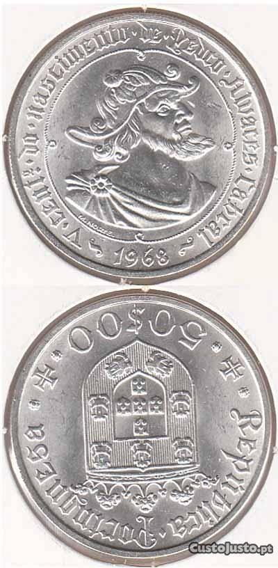 Moeda 50 escudos prata 1968 pedro alvares cabral p