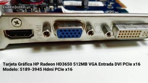 Hp Radeon HD3650 512MB Vga Dvi PCIe x16 hdmi usada
