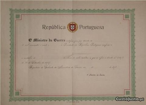 Diploma condecoração medalha Valor Militar 1917