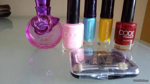 Conjunto perfume, vernizes e sombras