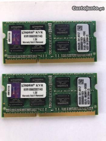 Memórias RAM Kingston 2x4GB 1066mhz PC3-8500 SO D