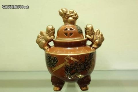 Defumador Porcelana Chinesa Dragão e Cão Foo