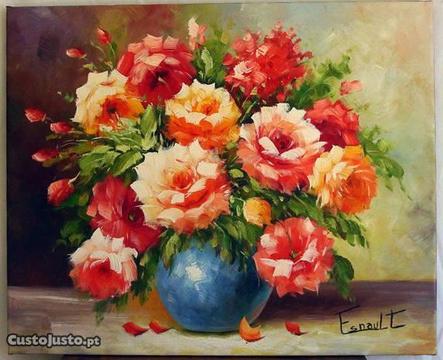 Bonito bouquet flores coloridas, pintura a óleo