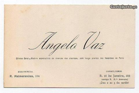 Cartão de visita de Ângelo Vaz (c. 1920)