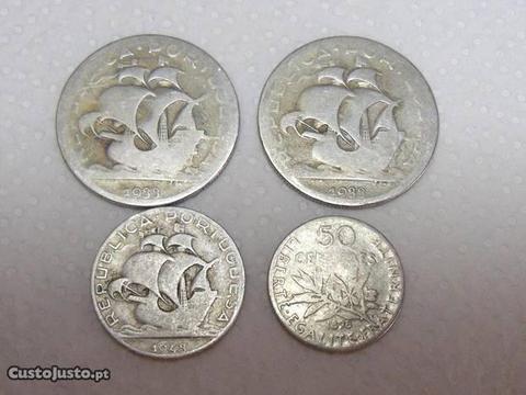4 moedas de Prata de Portugal e França 1898/1933/4