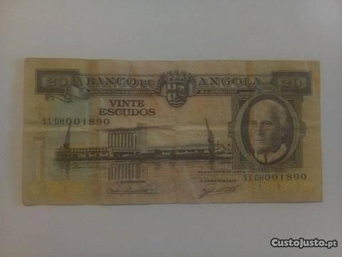 Nota 20 escudos - vinte escudos - Angola - 1962