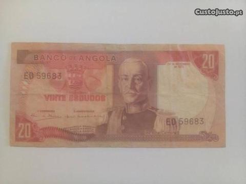 Nota 20 escudos - vinte escudos - Angola - 1972