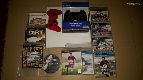 PS3 Branca c/ comandos e jogos