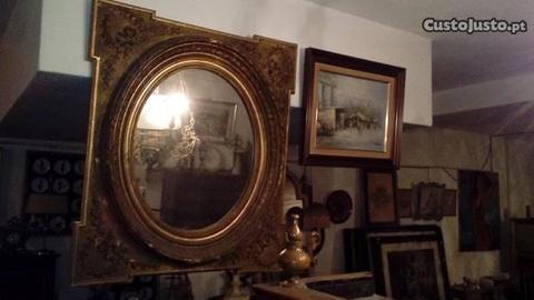 Espelho 50cm em moldura vintage em talha dourada
