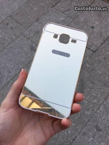 Capa rígida espelhada dourada para Samsung J5-Novo