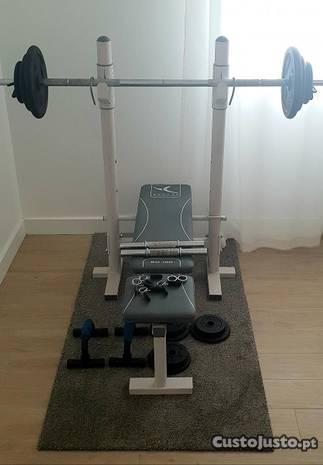 Banco de Musculação Domyos BM100 + Pesos + Barras