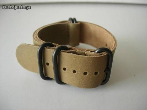 Bracelete Nato Zulu G10 Pele 24mm Khaki Preto