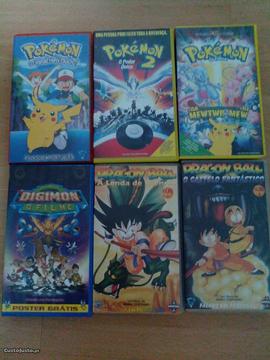 6 Filmes vhs Dragon Ball - Pokémon - Digimon