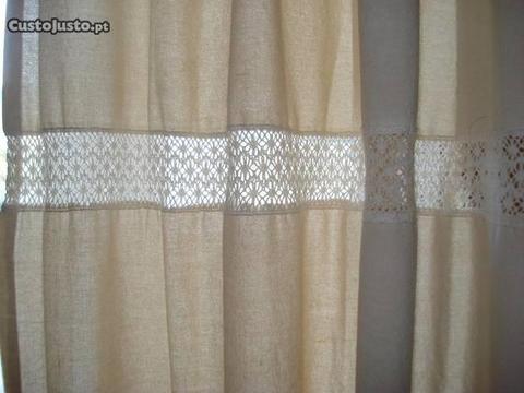 Conjunto de 2 cortinas tecido espesso cor pérola