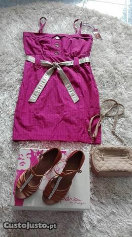 Conjunto vestido rosa+sandalias+Mala,NOVO,c/Portes