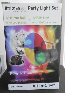 Kit bola de espelhos e projector com roda colorida