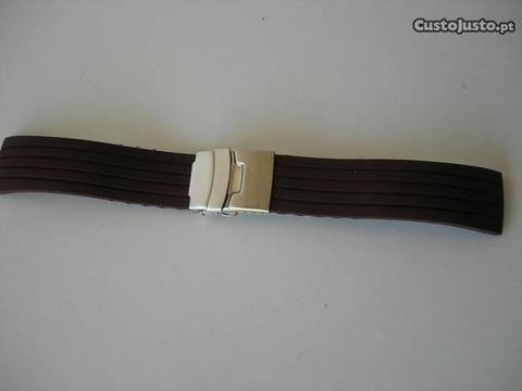 Bracelete Borracha Castanha 22mm Fecho Báscula