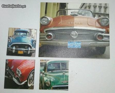 Conjunto de telas com imagens de carros antigos