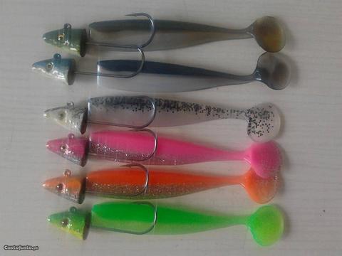 6 cabecotes com vinil shad pesca ao robalo