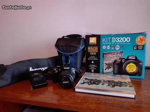 Nikon D3200 + objetiva 18-55mm + tripé + livro