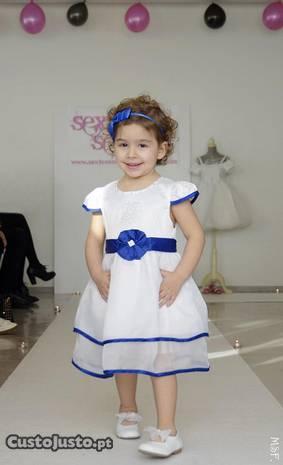 Vestido Cerimónia Branco Azul Bebé e Criança Novo