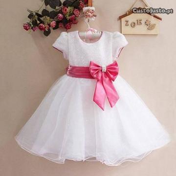 Vestido Cerimónia Branco e Rosa Bebé Criança Novo