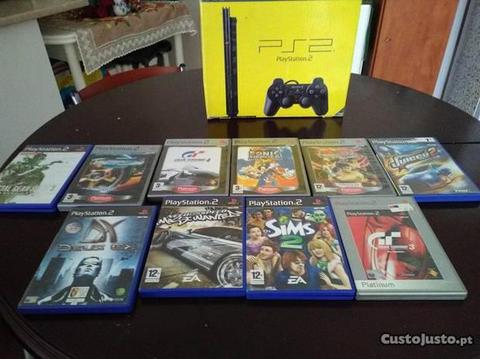 Ps2 slim + 2 comandos cartão de memoria