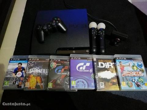 Playstation 3 c/ jogos e acessórios