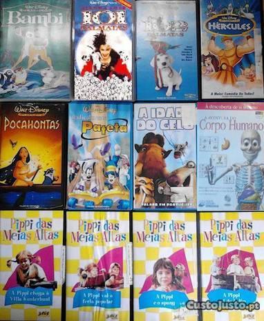 Cassetes Vídeo Walt Disney e Pippi das Meias Altas