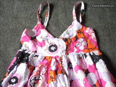 Vestido algodão estampado e brilhantes - 10 anos