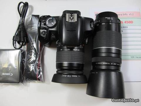 Canon 450D + lente 18-55mm, bolsa e acessórios