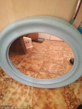 Espelho wc redondo com aro azul