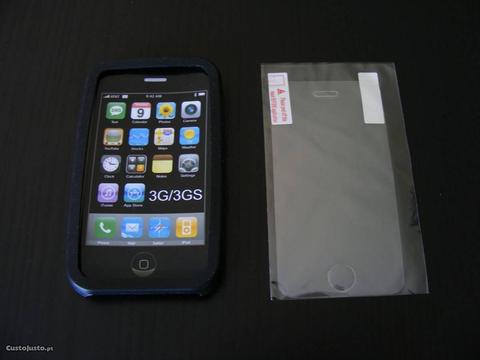 Capa Silicone iPhone 3G/3GS Preta + Pelicula