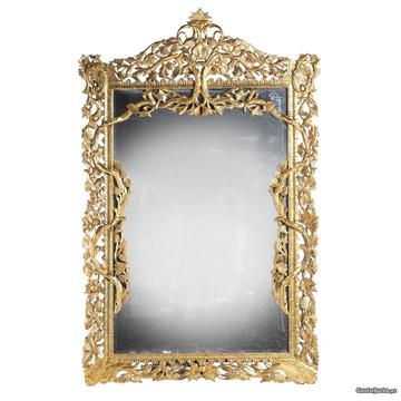 Espelho Parede Madeira Entalhada Dourada