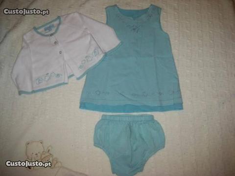 Conj. Vestido, Casaco e Cueca Tapa Fralda 6 Meses